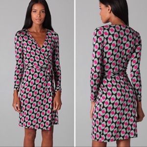 DVF Diane Von Furstenberg New Julian Two wrap dress LS pink diamond sz 10